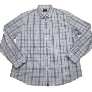 UNTUCKIT Triano Dress Shirt Men 2XL Blue Window Pane Plaid Wrinkle Free Preppy